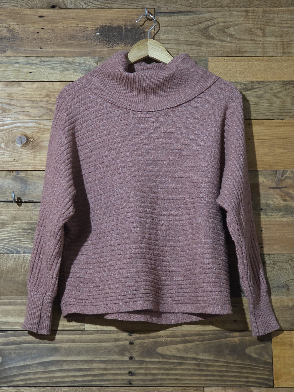 Pink Rose Dusty Rose Ribbed Cowl Neck Dolman Sleeve Sweater Women’s M Cozy